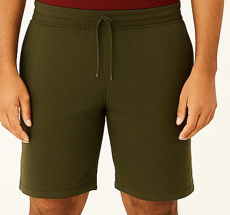 Men Olive Cotton Terry Knit Shorts with Drawcord & Pockets