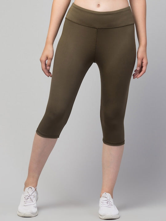 Women Grey Solid Dry Fit Capri Tights