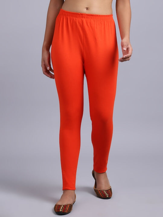 Women Solid Orange Slim Fit Leggings