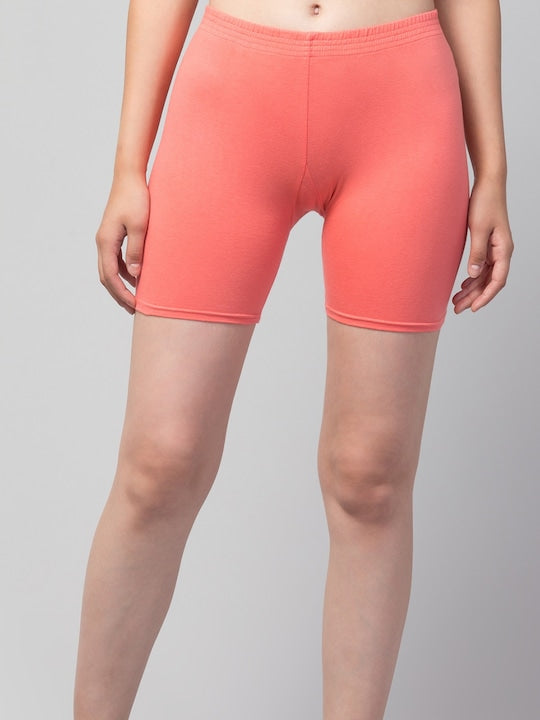 Women Solid Peach Mid-Rise Short Brief