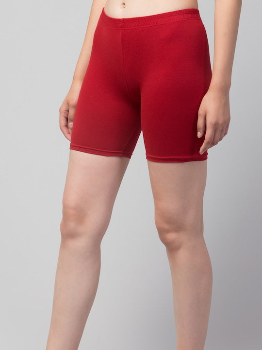 Women Solid Light Maroon Mid-Rise Gym Short Brief