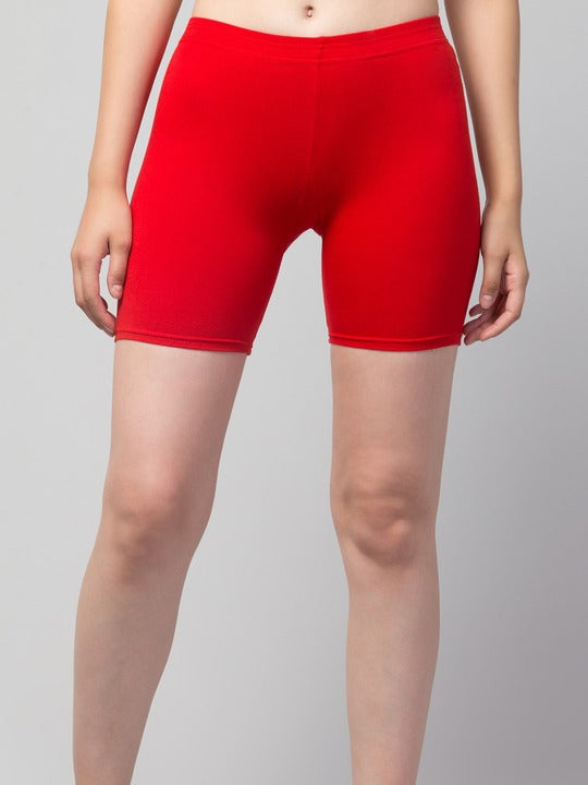 Women Solid Red Mid-Rise Gym Short Brief