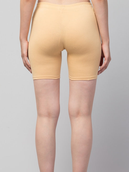 Women Solid Beige Mid-Rise Short Brief