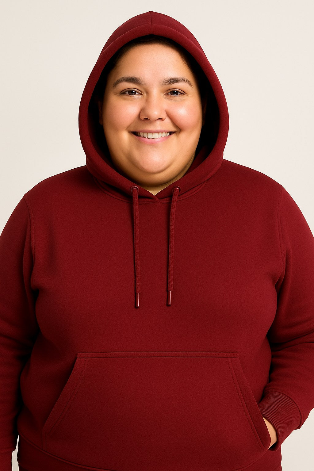 Women’s Plus-Size Hoodie Tracksuit Set – Maroon (Polyester Fleece)