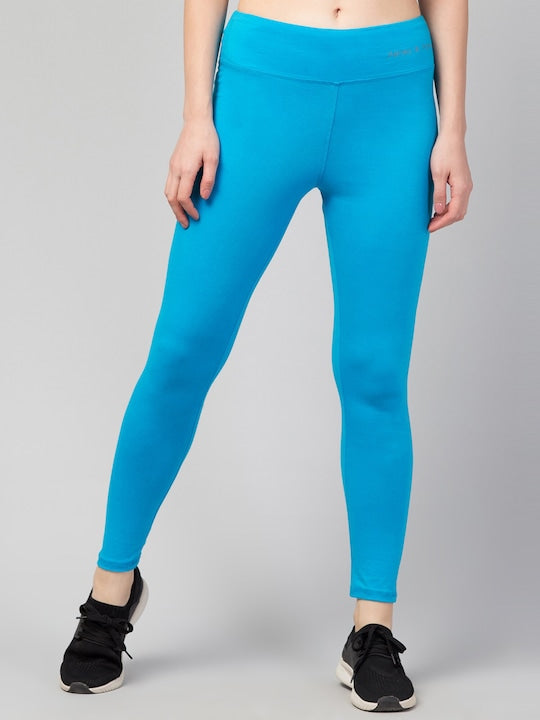 Women Solid Sky Blue Slim Fit Leggings