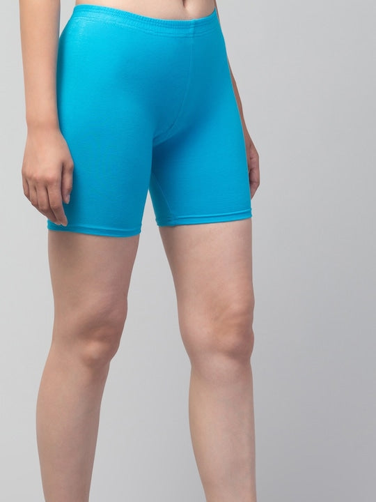 Women Solid Sky Blue Mid-Rise Short Brief