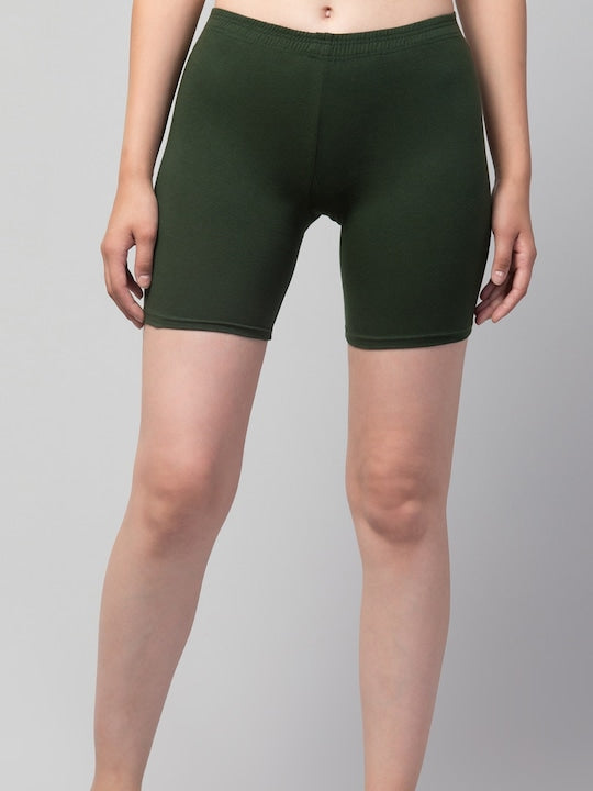 Women Solid Olive Mid-Rise Short