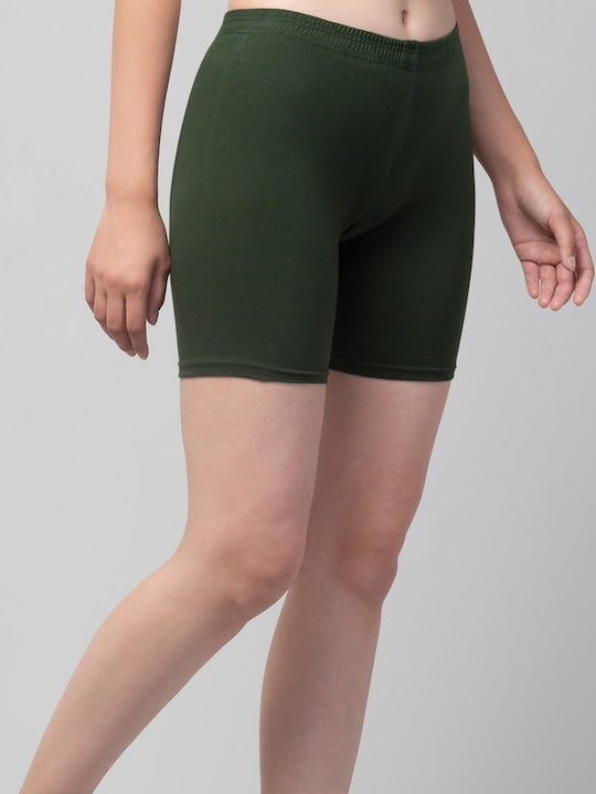 Women Solid Olive Mid-Rise Short Brief