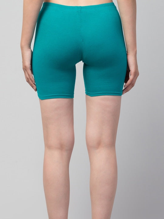 Women Solid Rama Green Mid-Rise Gym Short Brief