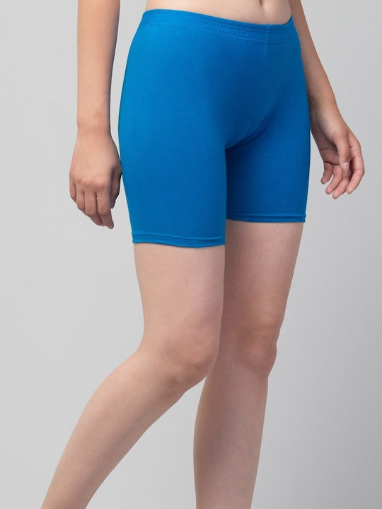Women Solid Royal Blue Mid-Rise Short Brief