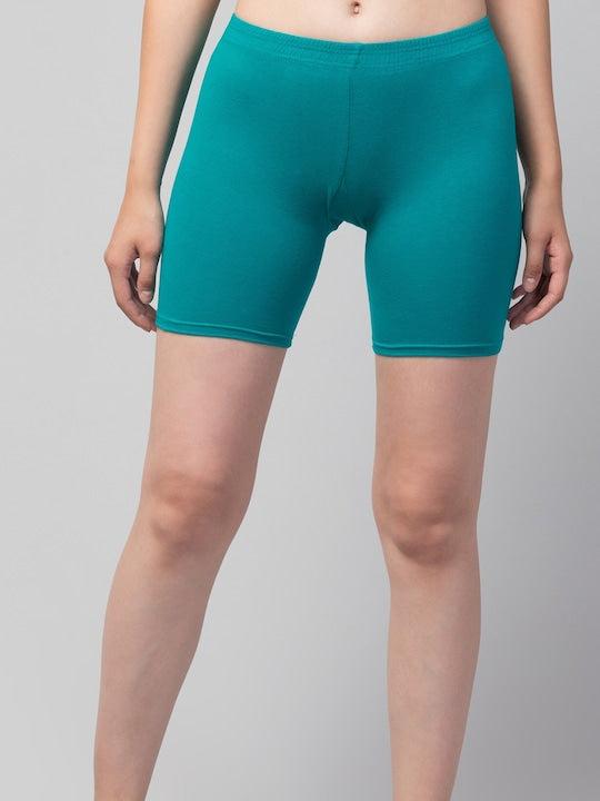 Women Solid Rama Green Mid-Rise Gym Short Brief