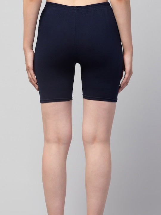 Women Solid Navy Blue Mid-Rise Gym Short Brief