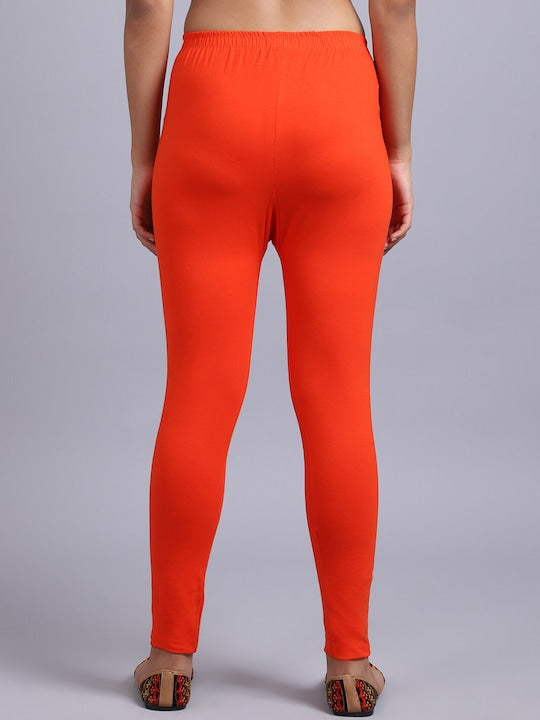 Women Solid Orange Slim Fit Leggings
