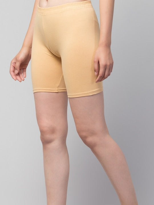 Women Solid Beige Mid-Rise Short Brief