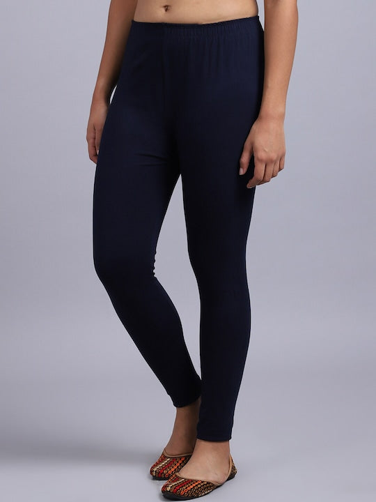 Women Solid Navy Blue Slim Fit Leggings