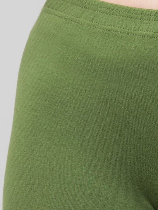 Women Solid Dark Green Mid-Rise Gym Short Brief