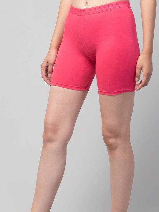 Women Solid Rani pink Mid-Rise Gym Short Brief