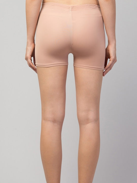 Women Solid Beige Mid-Rise Gym Shorts Briefs