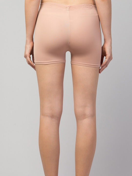 Women Solid Beige Mid-Rise Gym Shorts