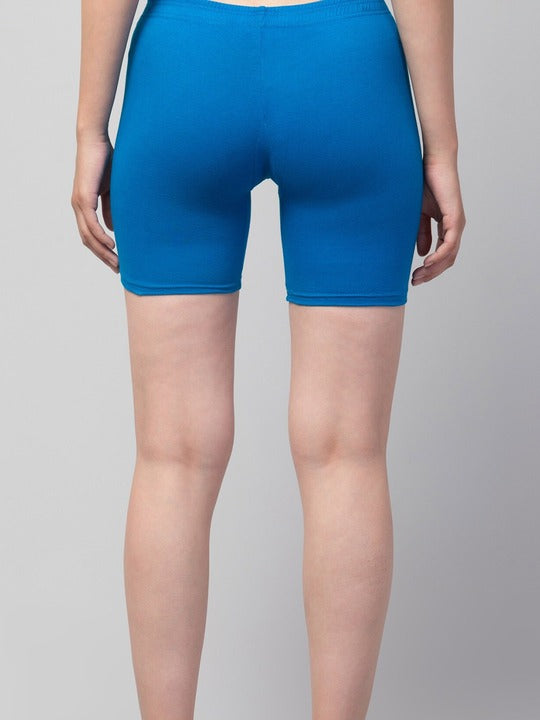 Women Solid Royal Blue Mid-Rise Short