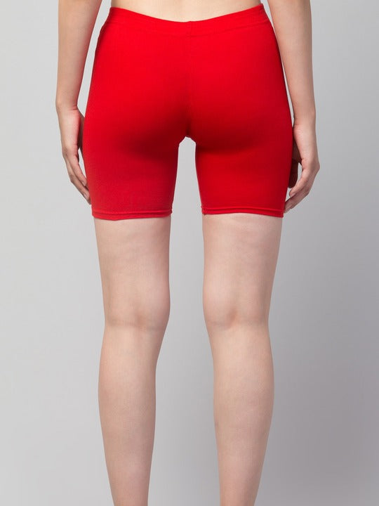 Women Solid Red Mid-Rise Gym Short