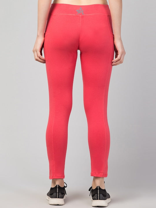 Women Solid Pink Slim Fit with pockets Leggings