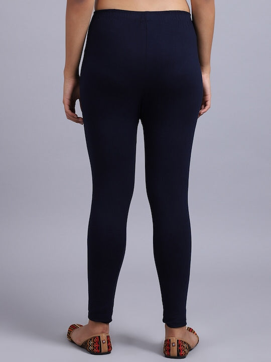 Women Solid Navy Blue Slim Fit Leggings