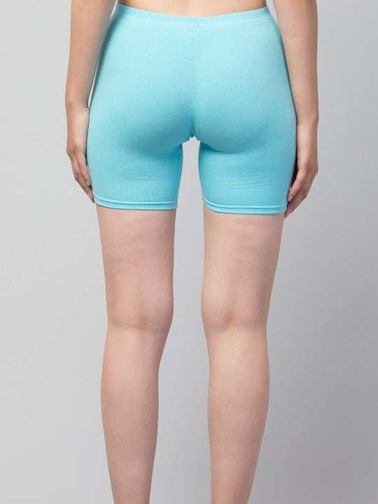 Women Solid Turquoise Blue Mid-Rise Short Brief
