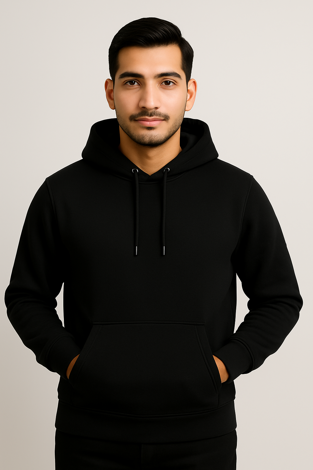 Men’s Solid Black Pullover Hoodie (Matty Polyester Fleece)