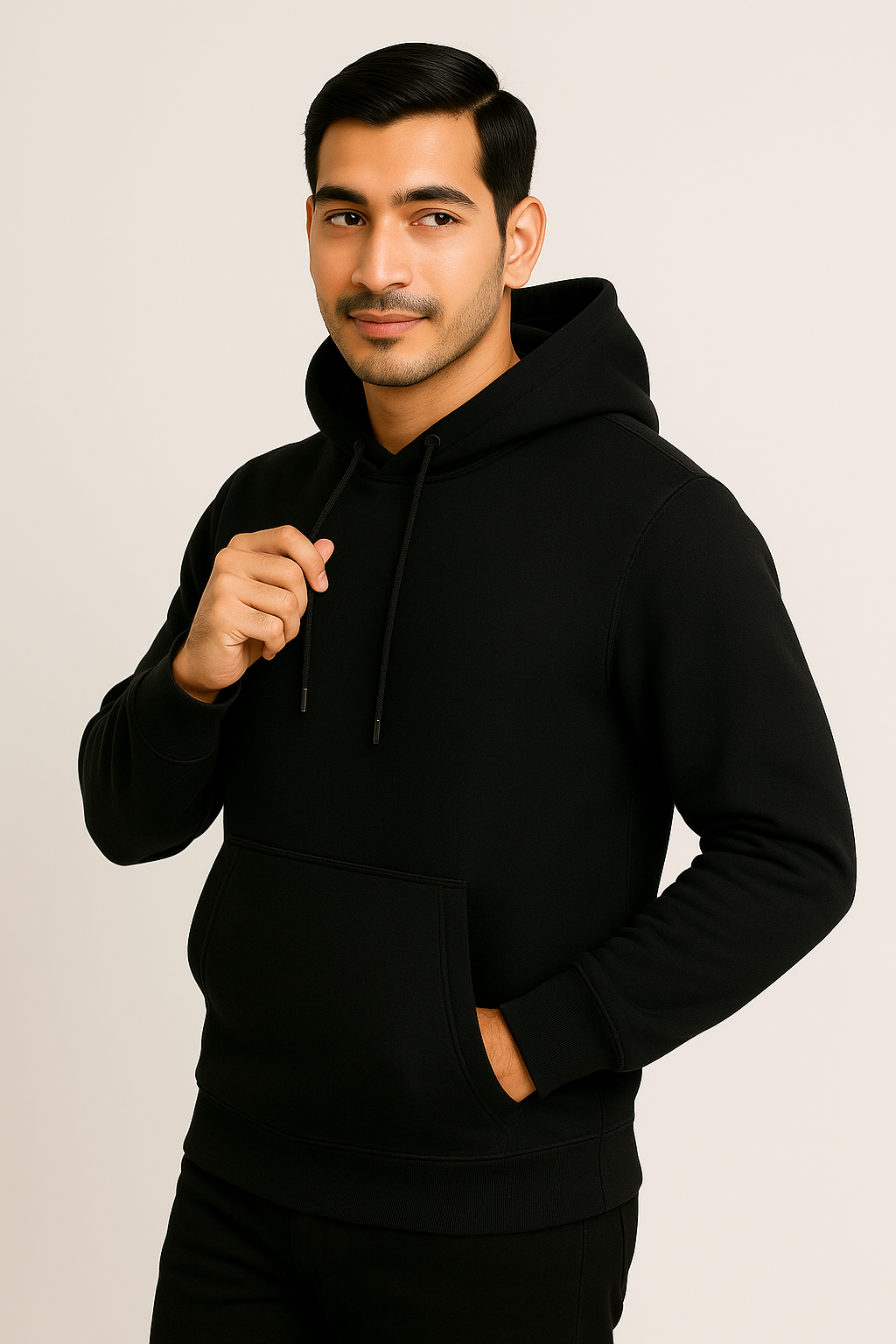 Men’s Solid Black Pullover Hoodie (Matty Polyester Fleece)