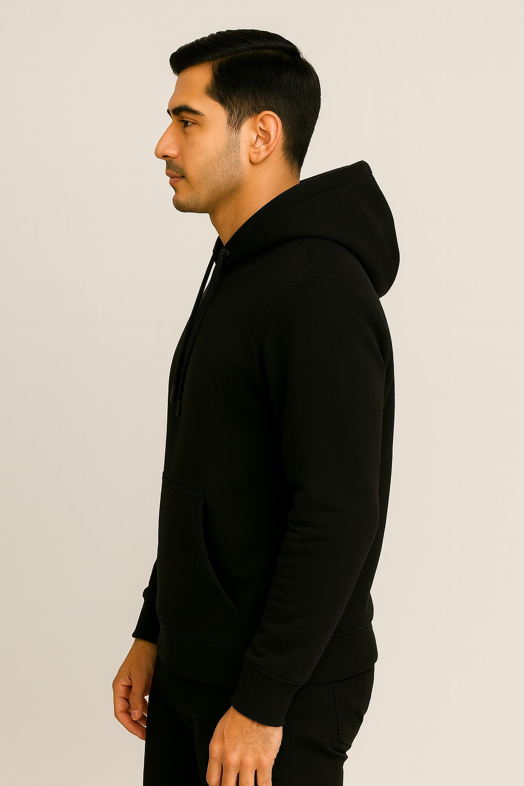 Men’s Solid Black Pullover Hoodie (Matty Polyester Fleece)
