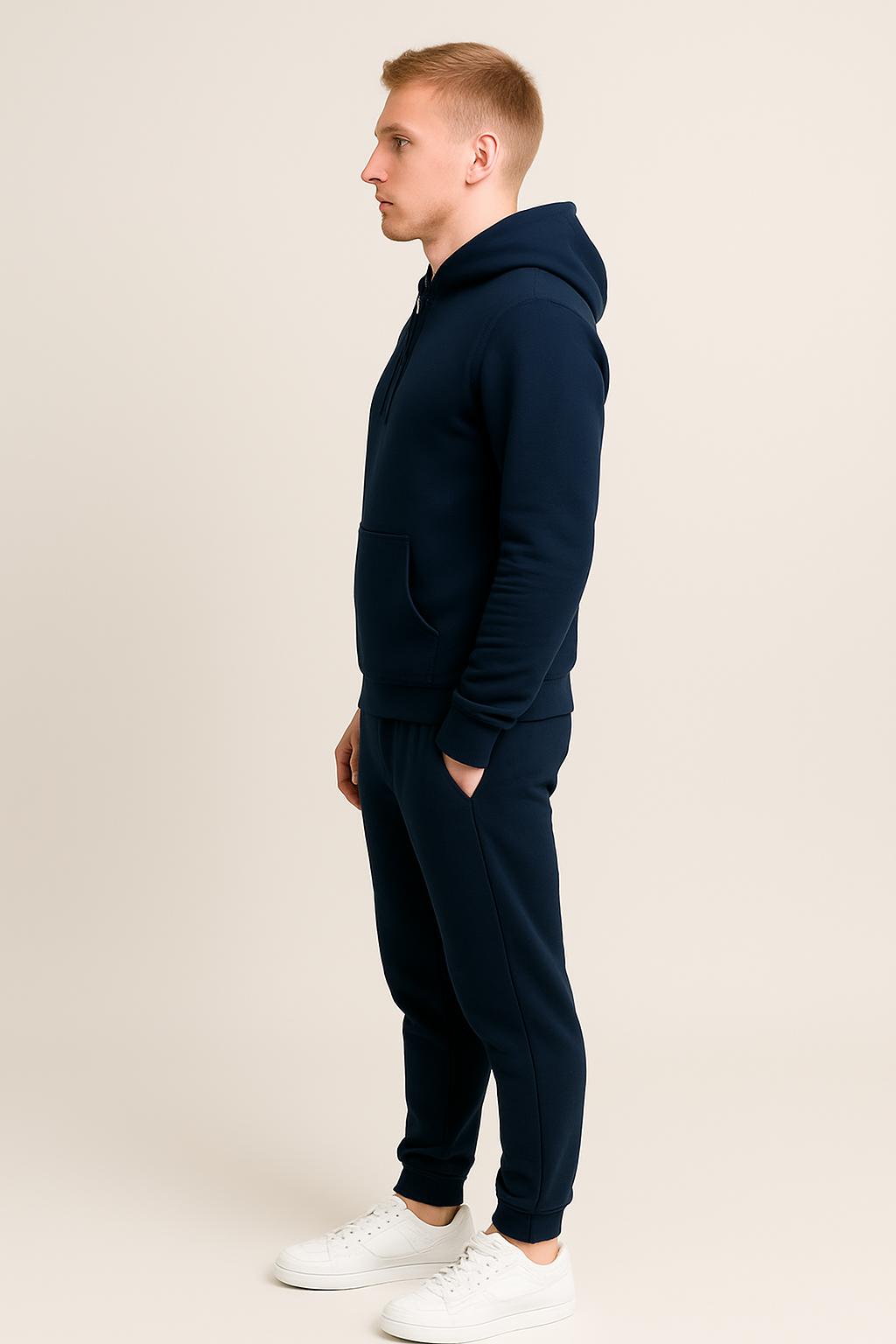 Men’s Hoodie Tracksuit Set – Navy Blue (Polyester Fleece)