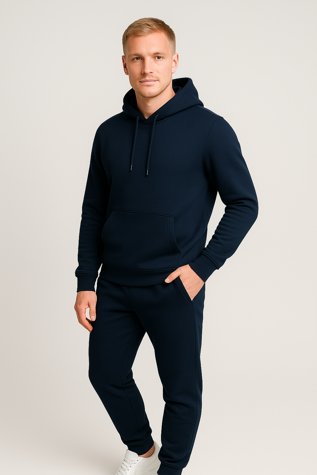 Men’s Hoodie Tracksuit Set – Navy Blue (Polyester Fleece)