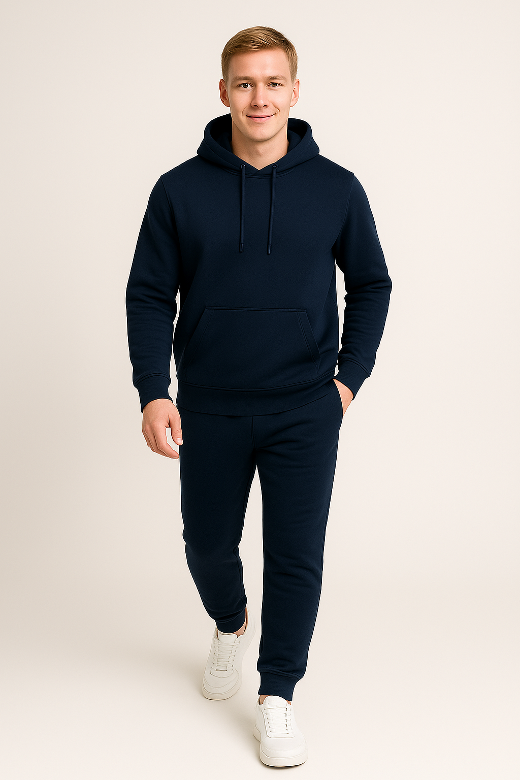 Men’s Hoodie Tracksuit Set – Navy Blue (Polyester Fleece)