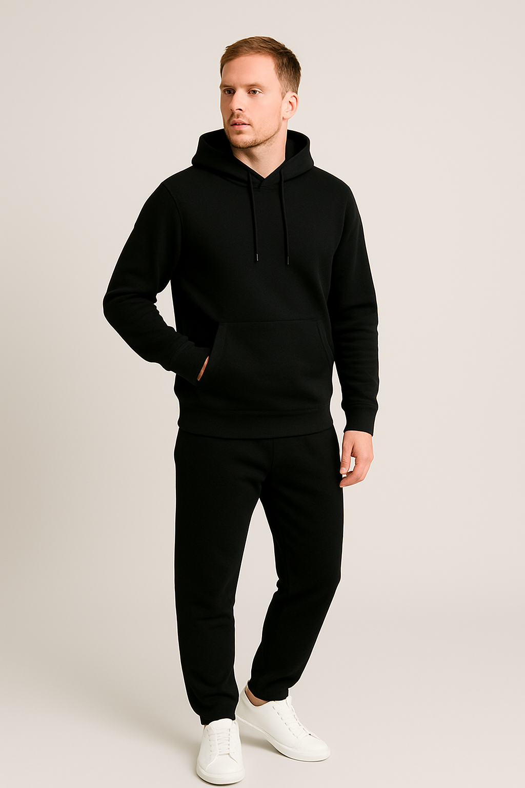 Men’s Hoodie Tracksuit Set – Black (Polyester Fleece)