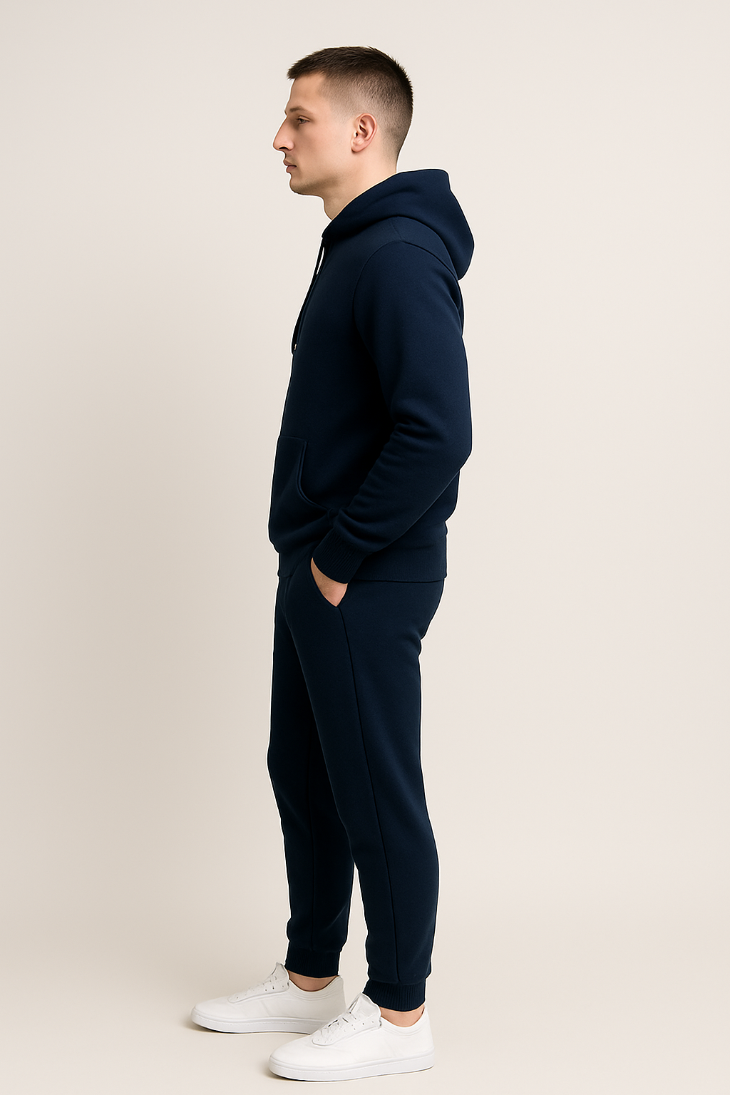 Men’s Hoodie Tracksuit Set – Navy Blue (Polyester Fleece)