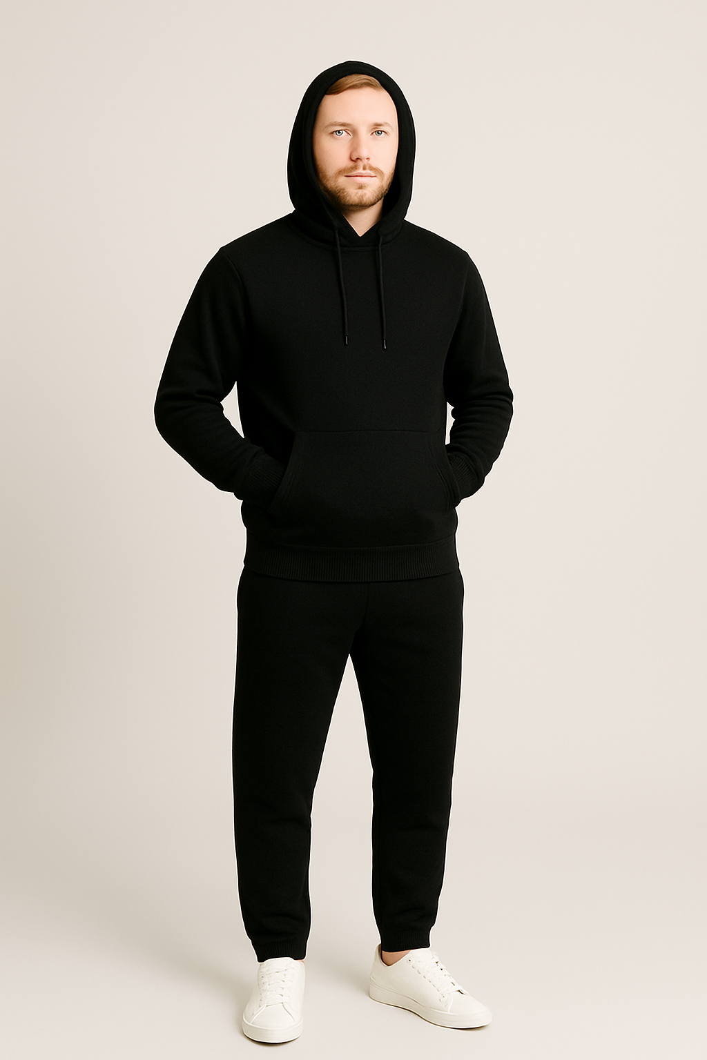 Men’s Hoodie Tracksuit Set – Black (Polyester Fleece)