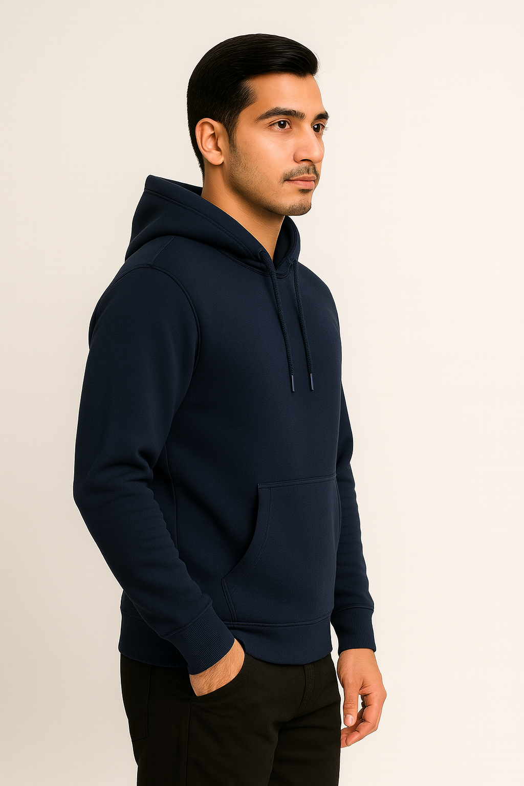 Men’s Solid Pullover Hoodie – Navy Blue (Matty Polyester Fleece)