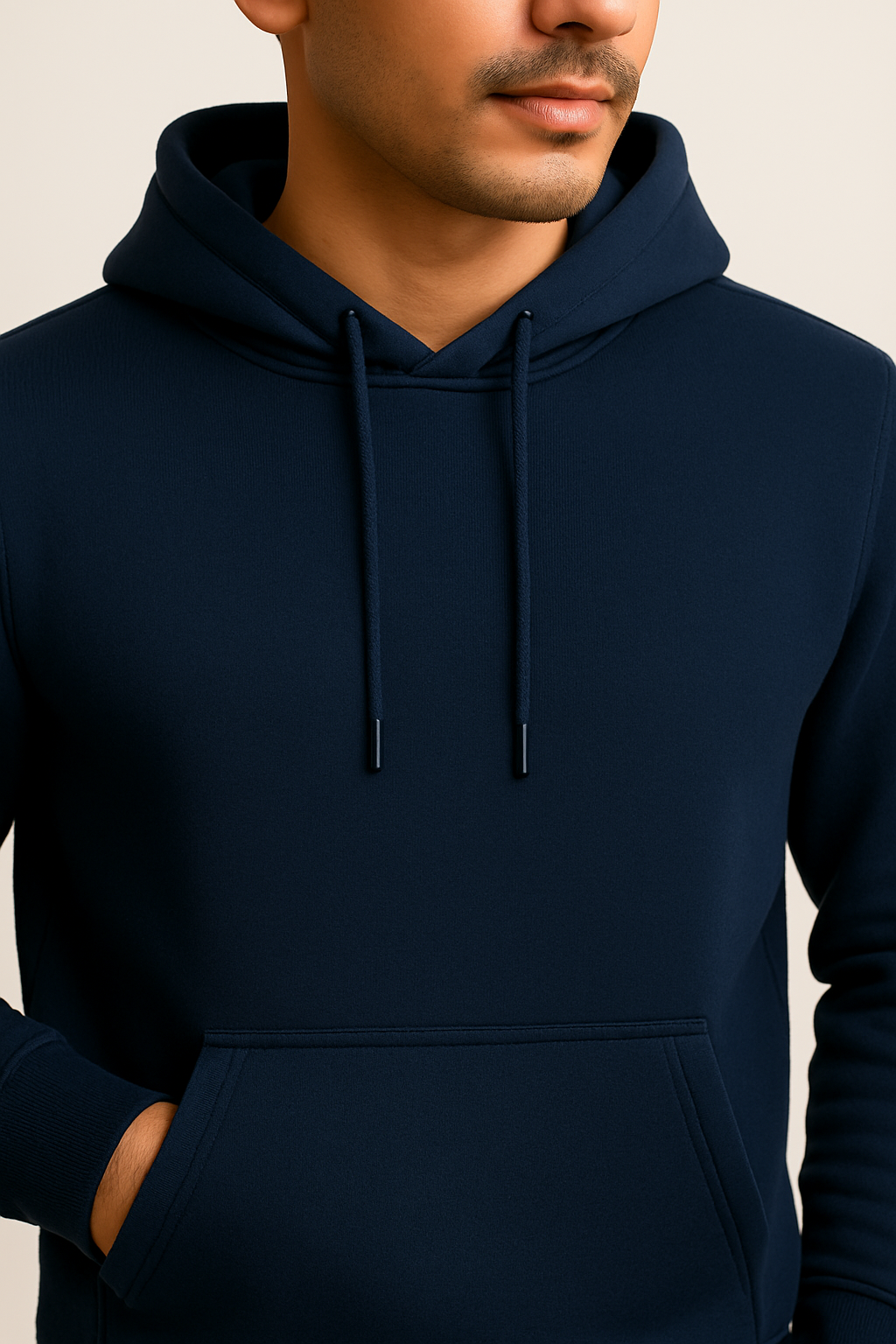 Men’s Solid Pullover Hoodie – Navy Blue (Matty Polyester Fleece)