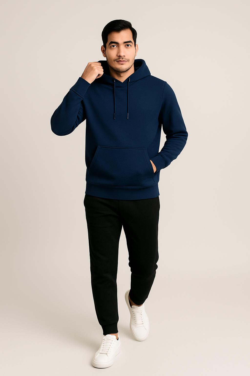 Men’s Solid Pullover Hoodie – Navy Blue (Matty Polyester Fleece)