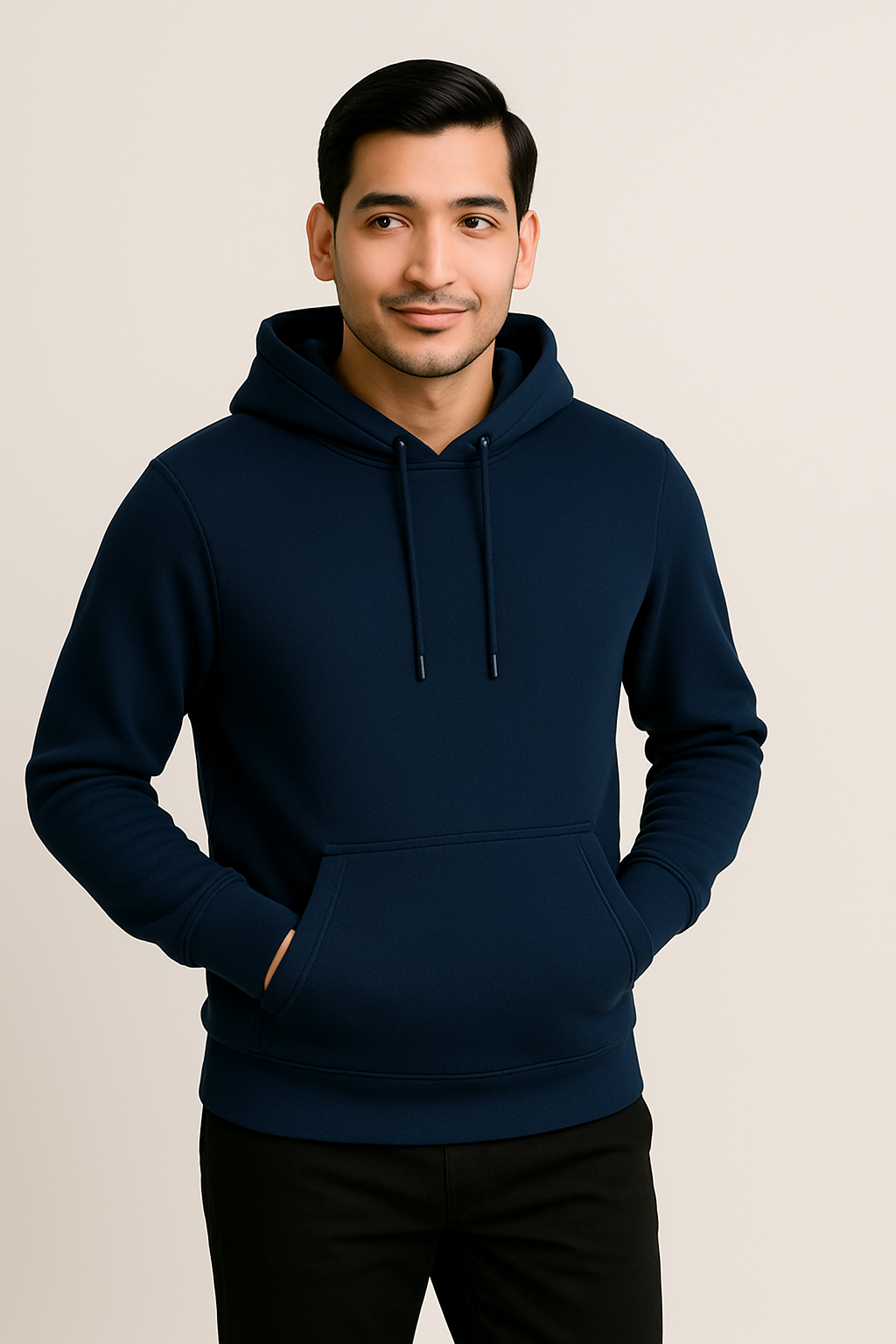 Men’s Solid Pullover Hoodie – Navy Blue (Matty Polyester Fleece)