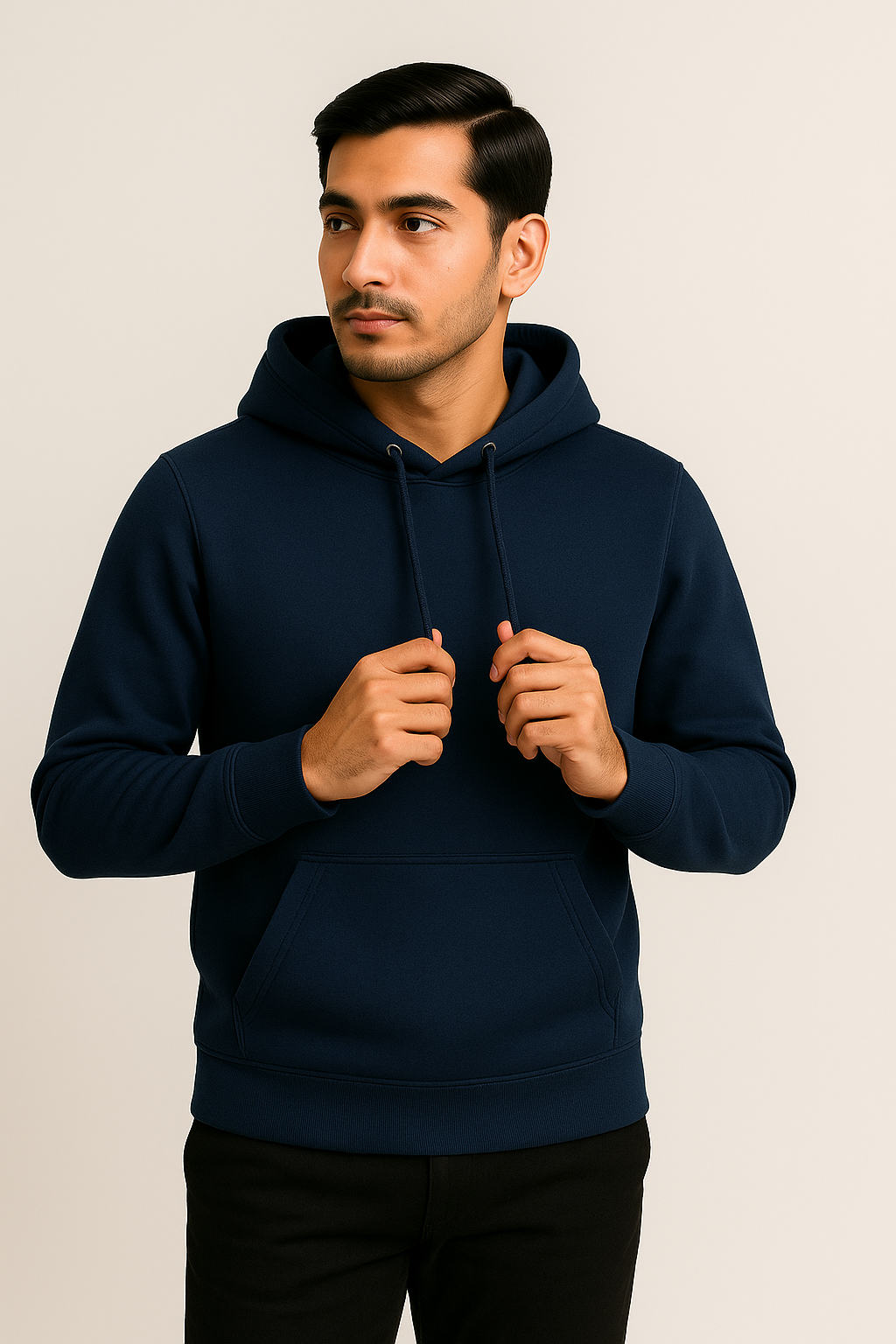 Men’s Solid Pullover Hoodie – Navy Blue (Matty Polyester Fleece)
