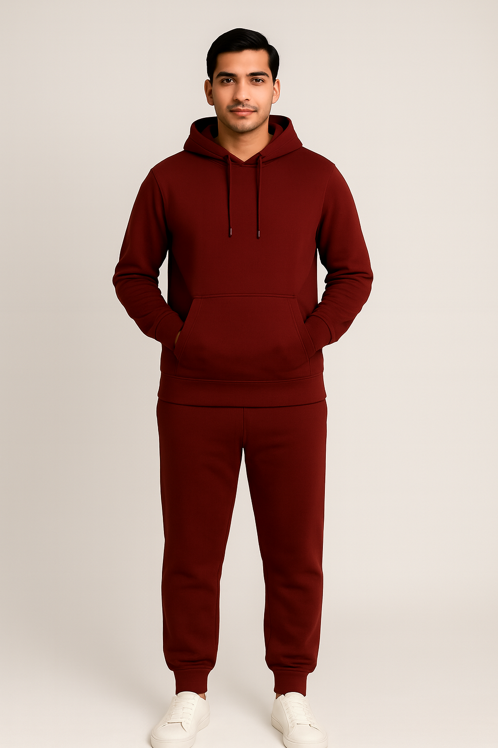 Men’s Hoodie Tracksuit Set – Maroon (Polyester Fleece)