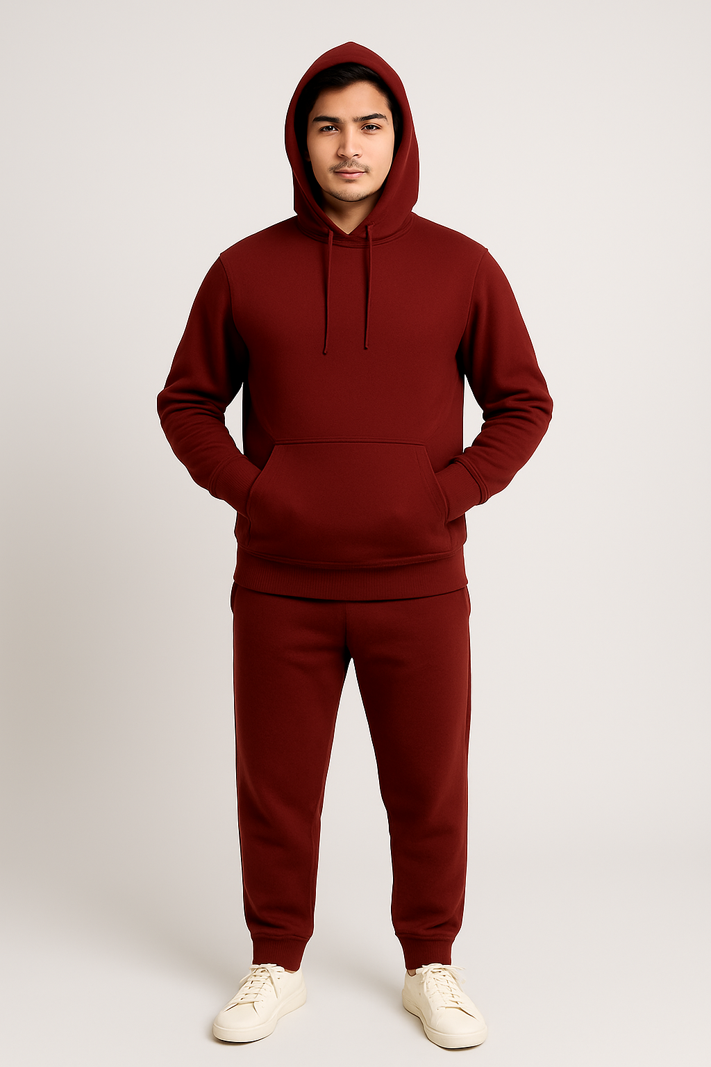 Men’s Hoodie Tracksuit Set – Maroon (Polyester Fleece)