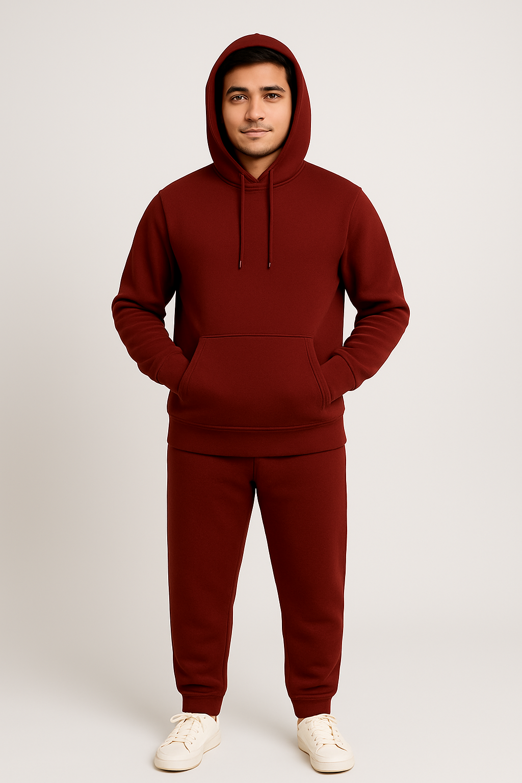 Men’s Hoodie Tracksuit Set – Maroon (Polyester Fleece)