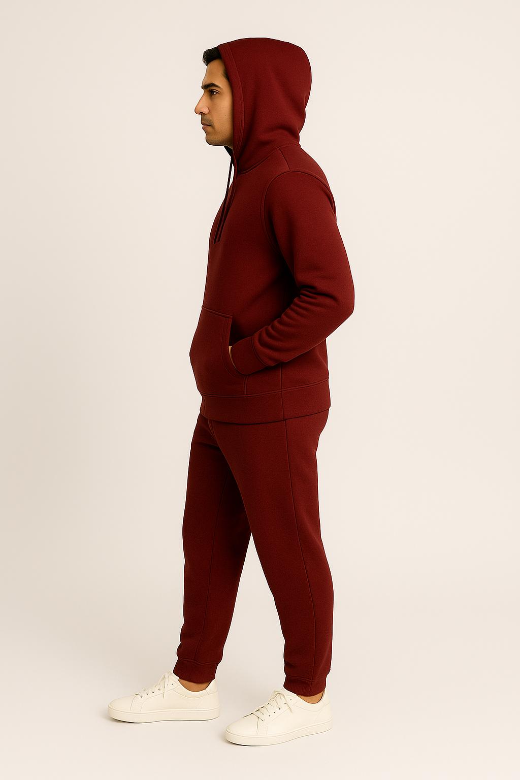 Men’s Hoodie Tracksuit Set – Maroon (Polyester Fleece)