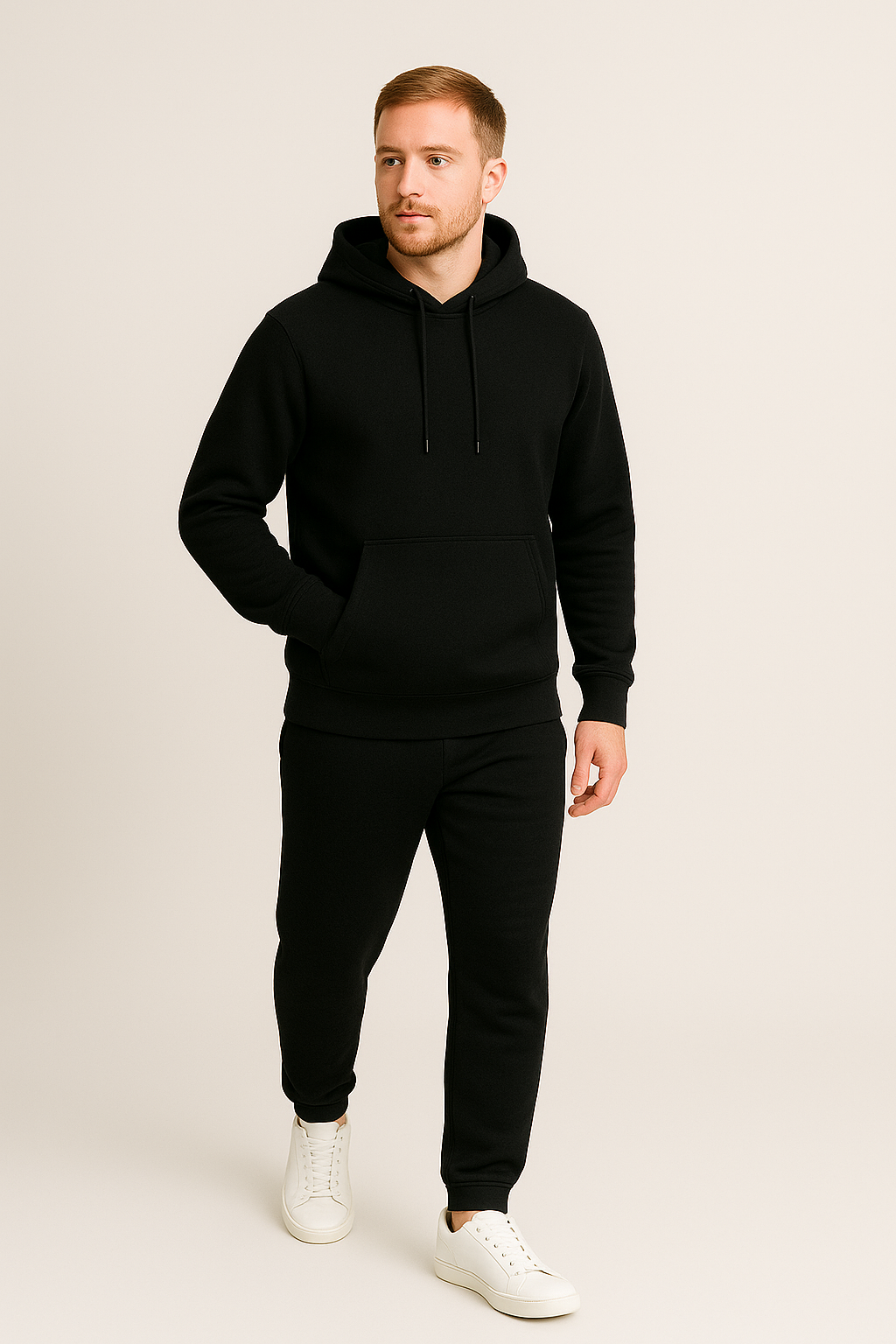 Men’s Hoodie Tracksuit Set – Black (Polyester Fleece)