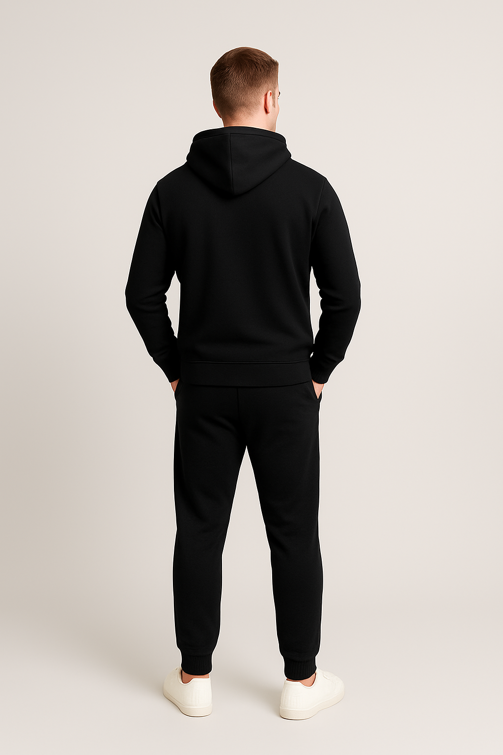 Men’s Hoodie Tracksuit Set – Black (Polyester Fleece)