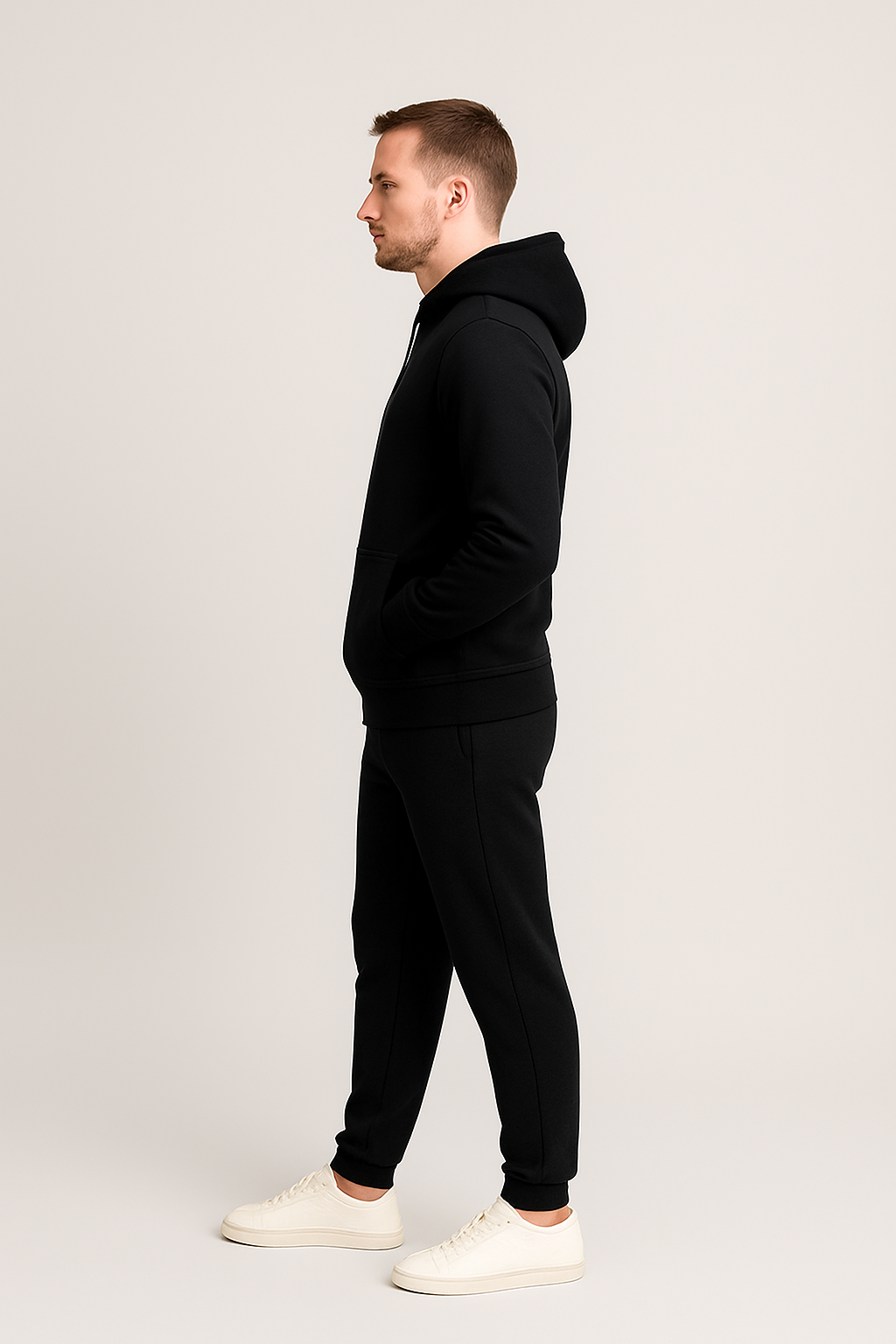 Men’s Hoodie Tracksuit Set – Black (Polyester Fleece)