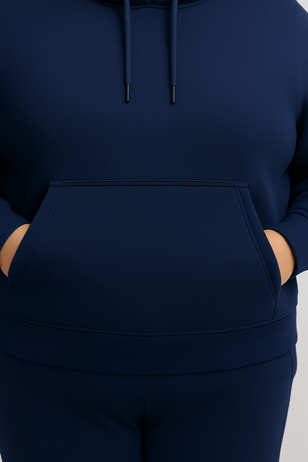 Women’s Plus-Size Hoodie Tracksuit Set – Navy Blue (Polyester Fleece)